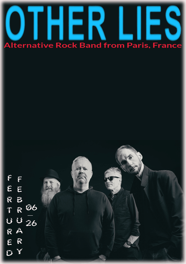 Promotional artwork for Other Lies featuring a black and white photograph of the four band members with blue typography.