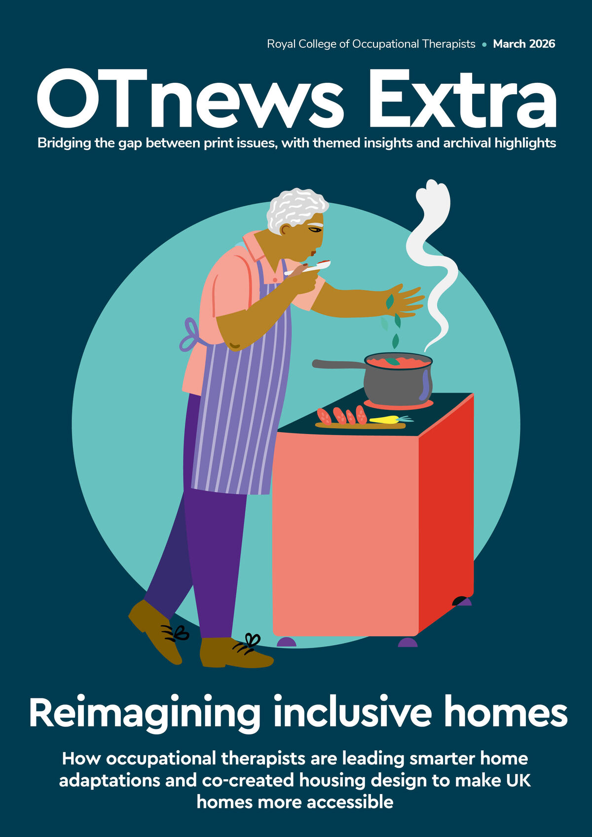 OTnews Extra March front cover with an illustration of someone cooking at the oven