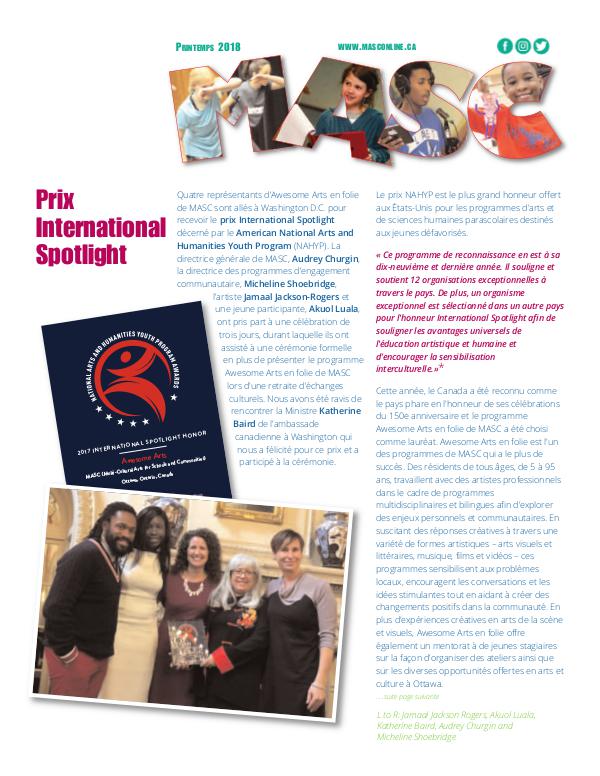 MASC Newsletter Printemps 18 Spring 2018 French Newsletter