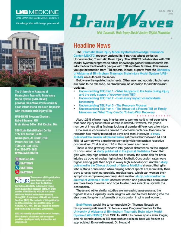 Brain Waves: UAB Traumatic Brain Injury Model System Newsletter Volume 17 | Number 2