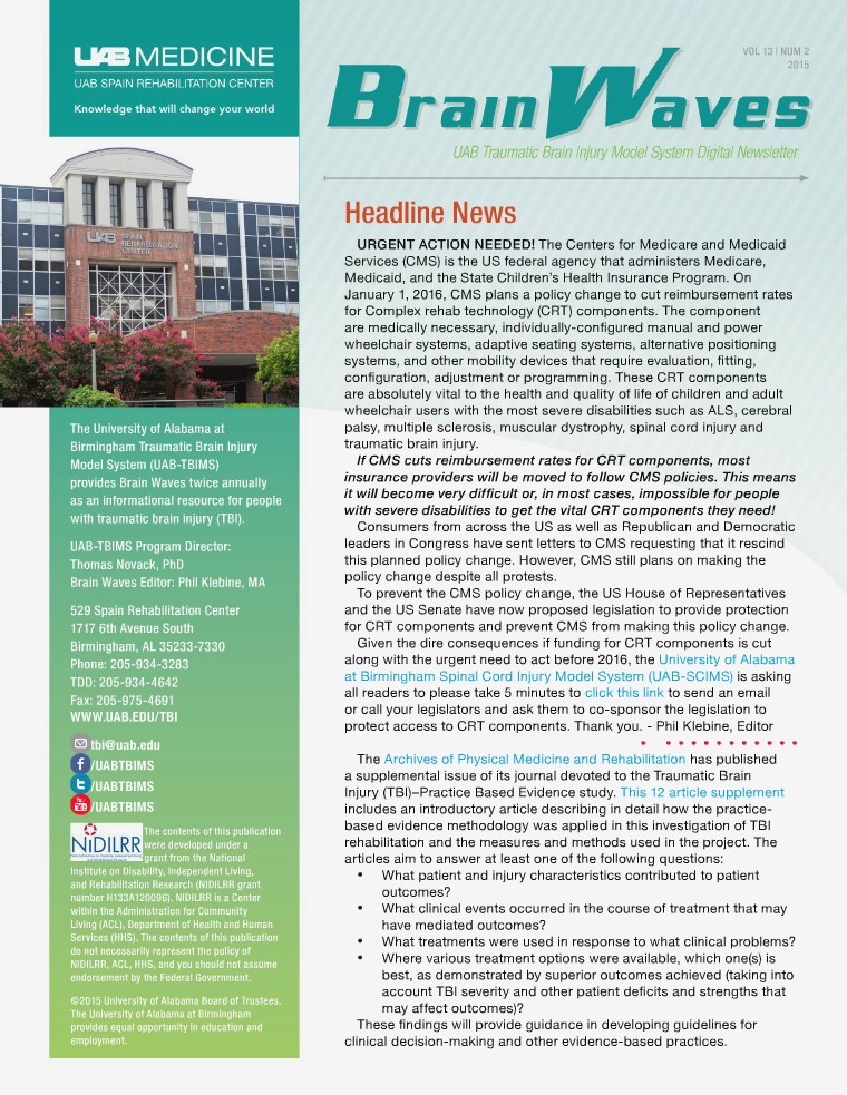 Brain Waves: UAB Traumatic Brain Injury Model System Newsletter Volume 13 | Number 2