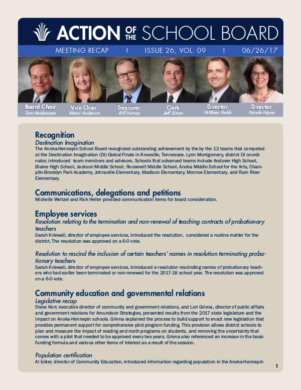 Action of the School Board 06/26/17