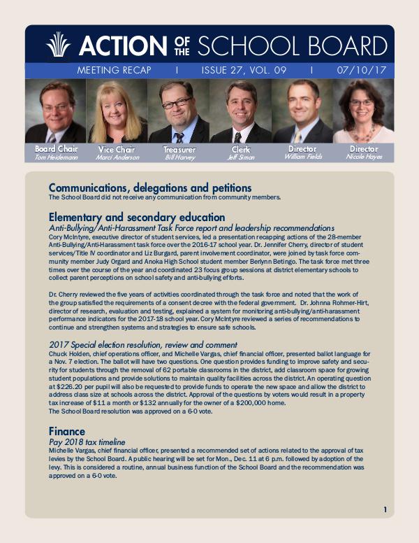 Action of the School Board 07/10/17