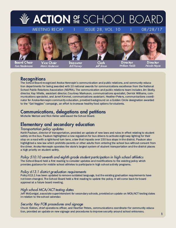 Action of the School Board 08/28/17