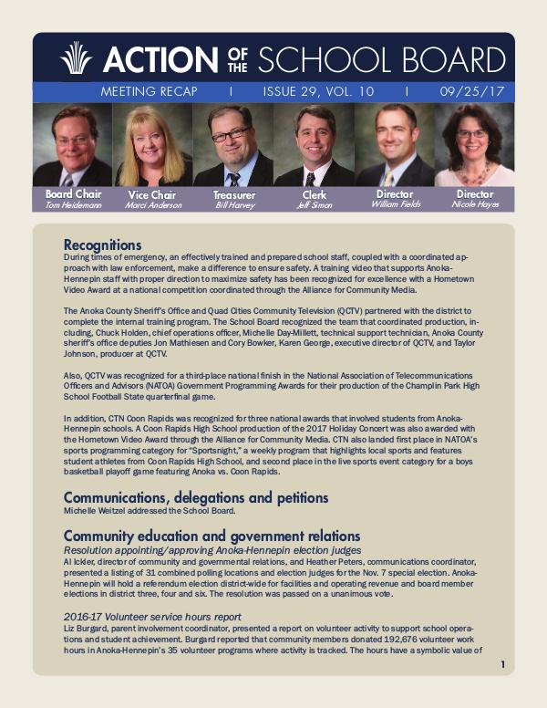 Action of the School Board 09/25/17