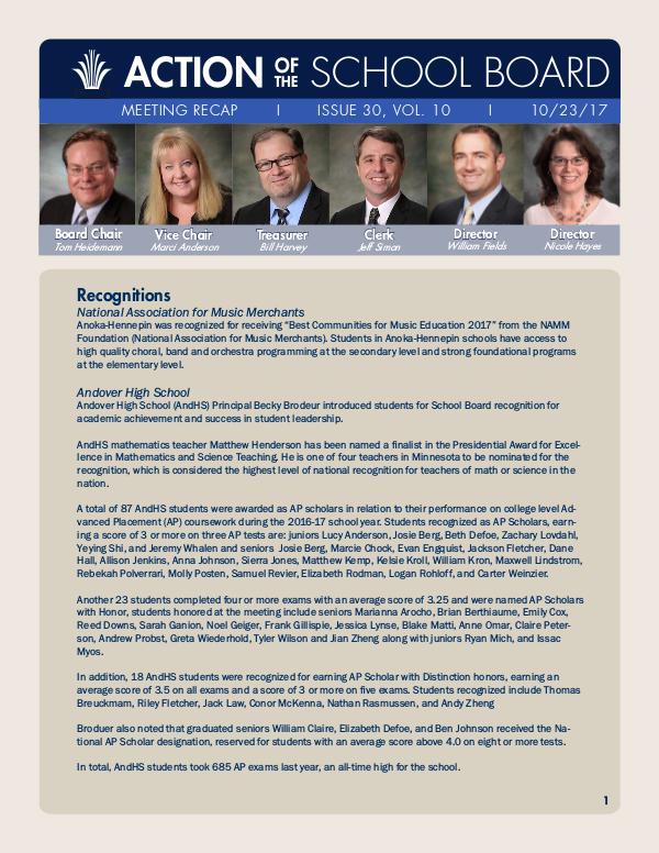 Action of the School board 10/23/17