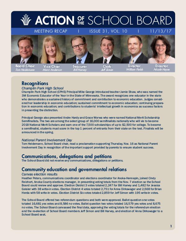 Action of the School Board 11/13/17