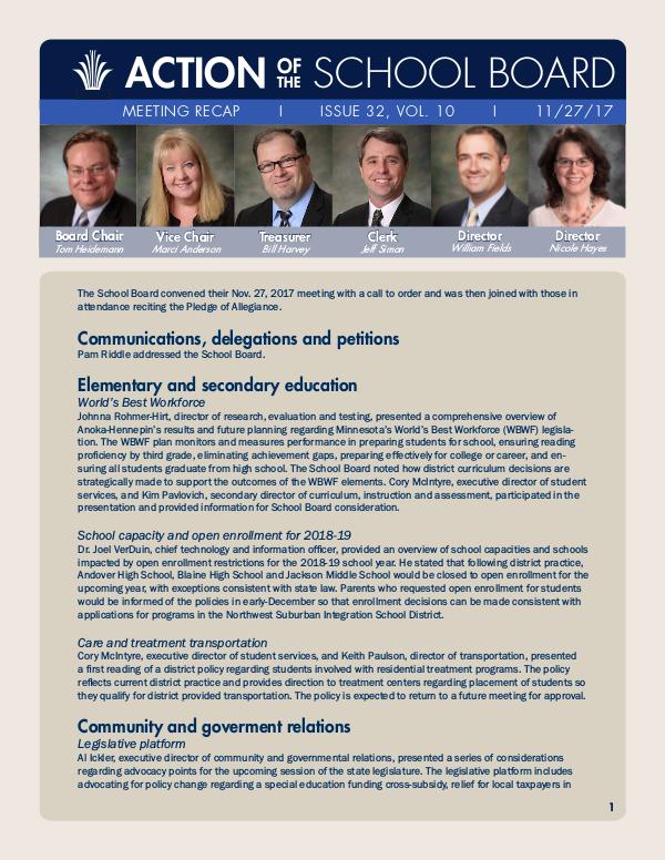 Action of the School Board 11/27/17