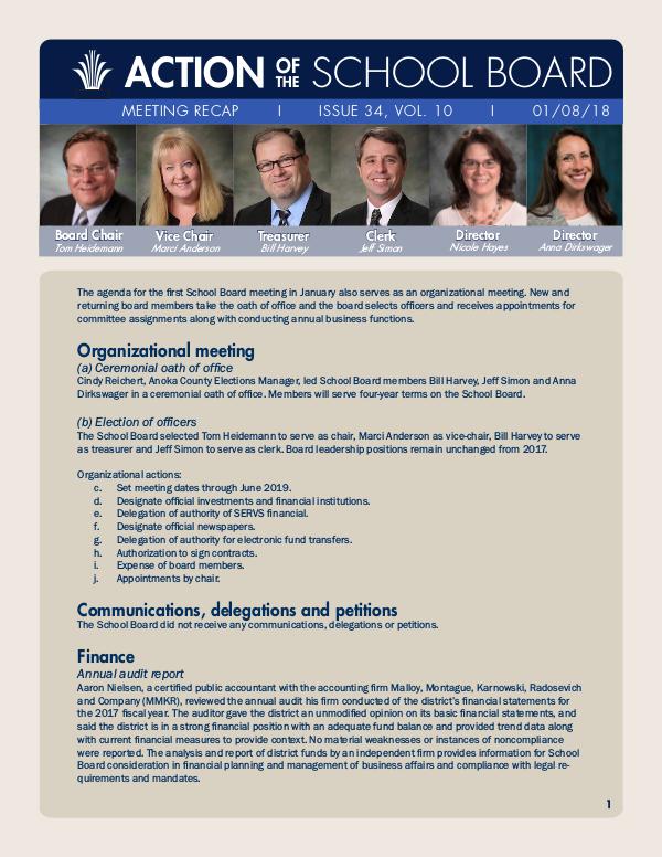 Action of the School Board 01/08/18