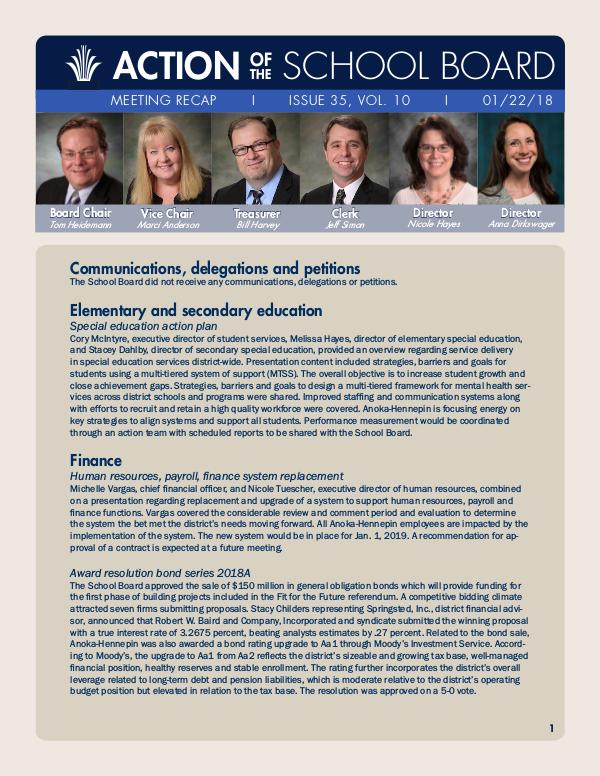 Action of the School Board 01/22/18