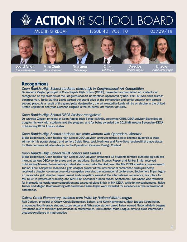 Action of the School Board 05/29/18
