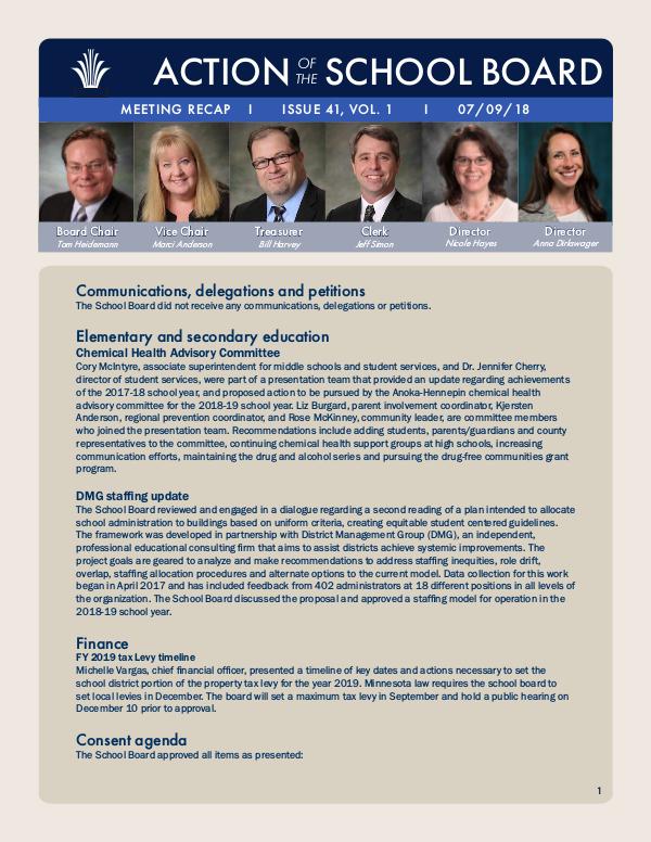 Action of the School Board 07/09/18