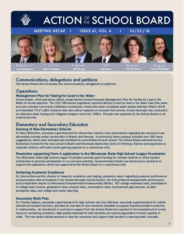 Action of the School Board 10/22/2018