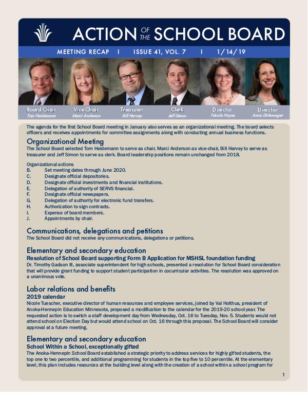 Action of the School Board 1/14/19