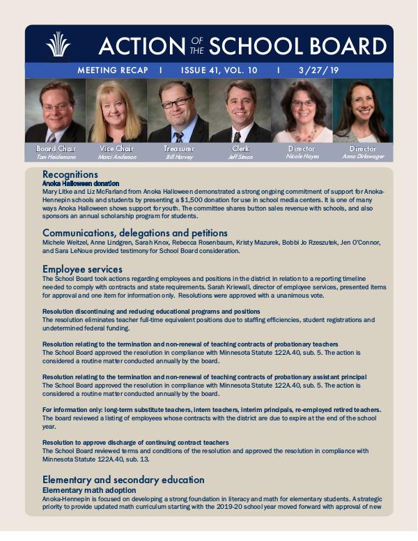 Action of the School Board 03/27/2019