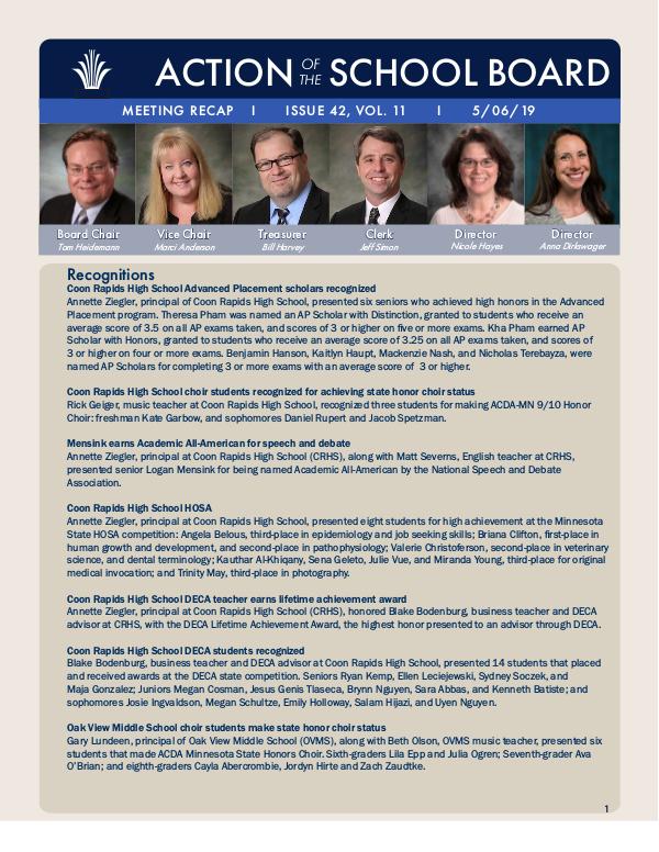 Action of the School Board 05/06/2019