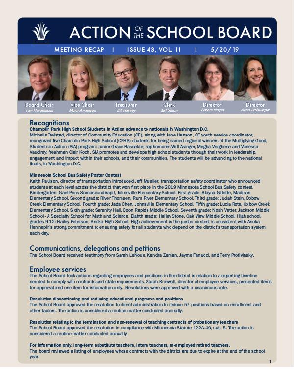 Action of the School Board 05/20/2019
