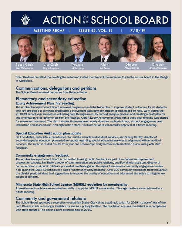 Action of the School Board 07/08/2019