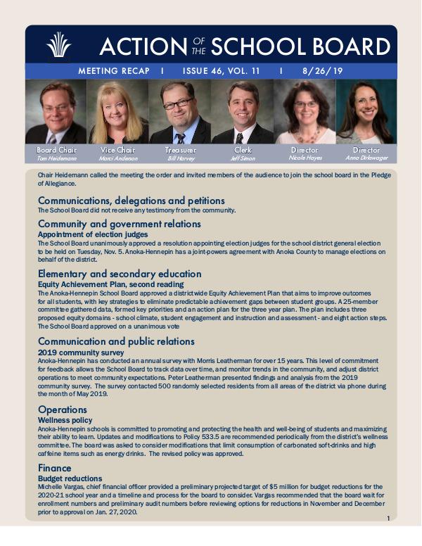 Action of the School Board 08/26/2019