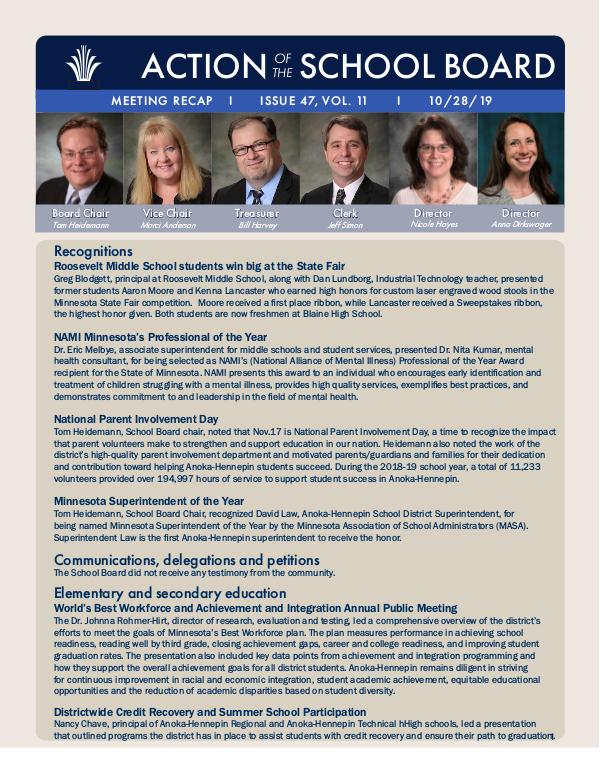 Action of the School Board 10/31/2019