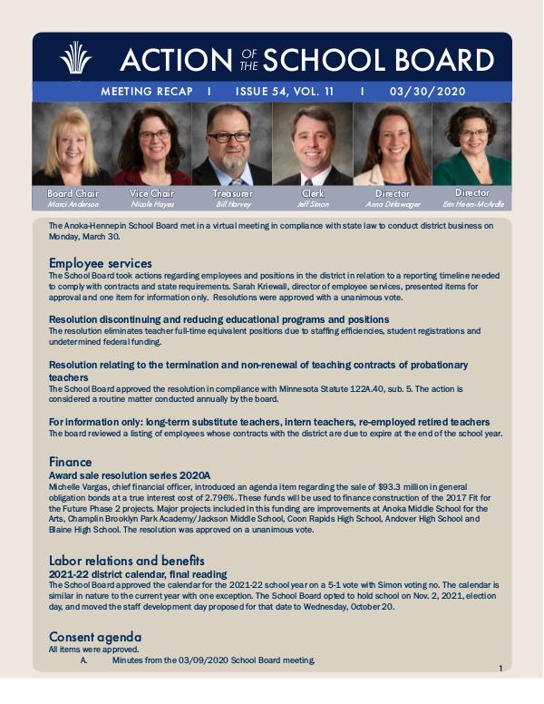 Action of the School Board 03/30/2020