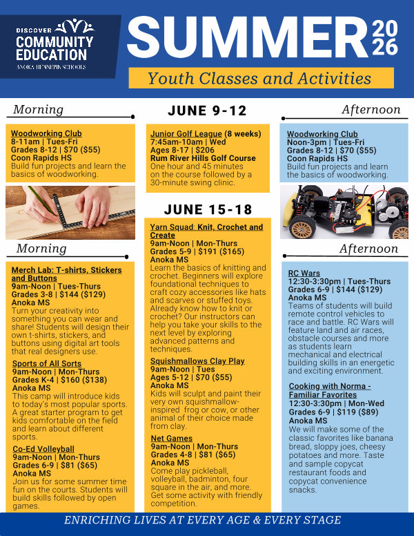 Youth Activities and Classes - Summer 2026