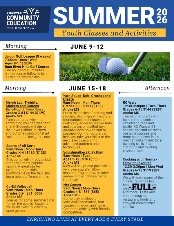 Youth Activities and Classes - Summer 2026