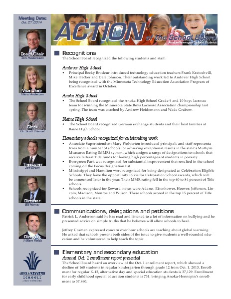 Action of the School Board 10/27/14