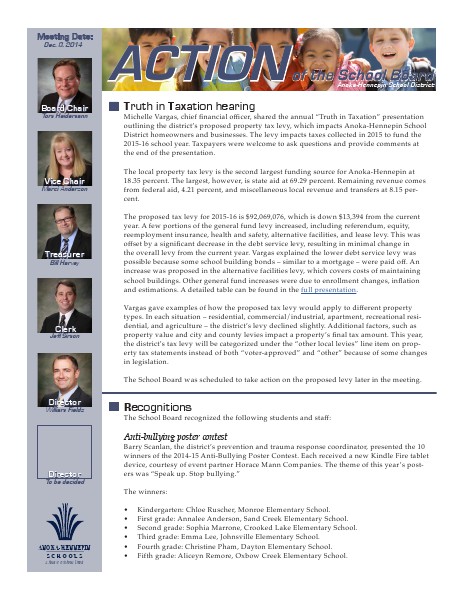 Action of the School Board 12/08/14