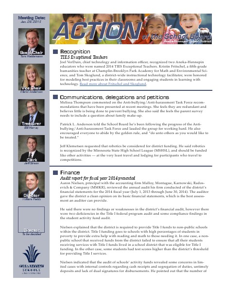 Action of the School Board 01/26/15