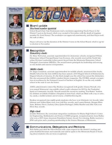 Action of the School Board 02/23/15