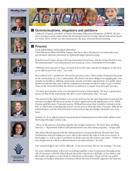 Action of the School Board 06/25/15