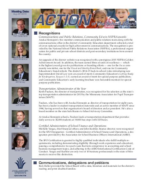 Action of the School Board 08/24/15