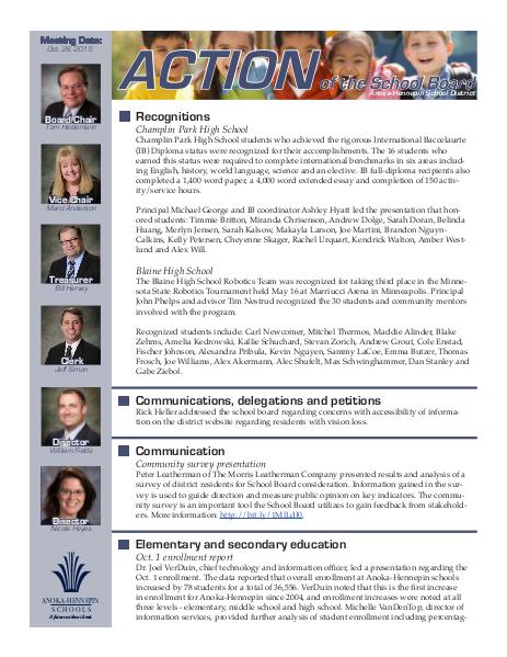 Action of the School Board 10/26/15