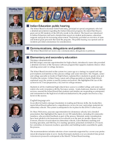 Action of the School Board 02/22/16