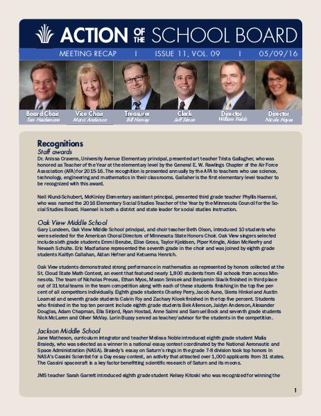 Action of the School Board 05/09/16