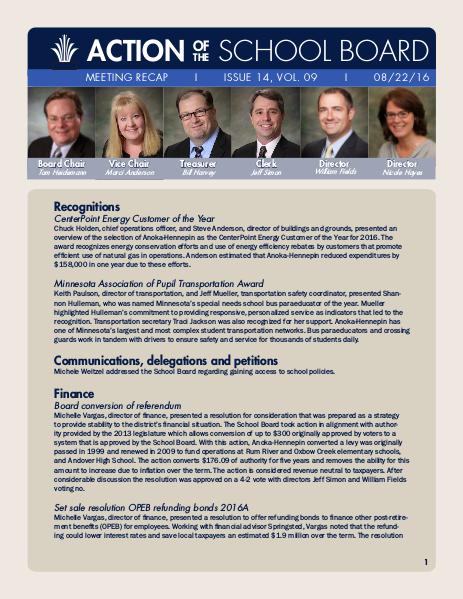 Action of the School Board 08/22/16