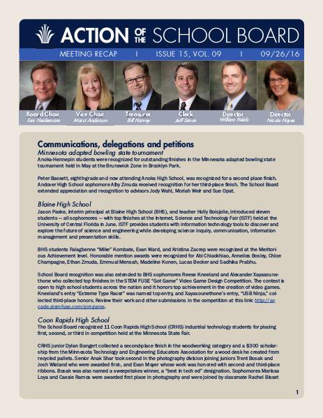Action of the School Board 09/26/16