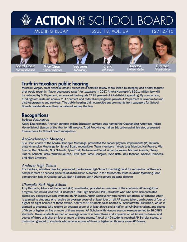 Action of the School Board 12/12/16