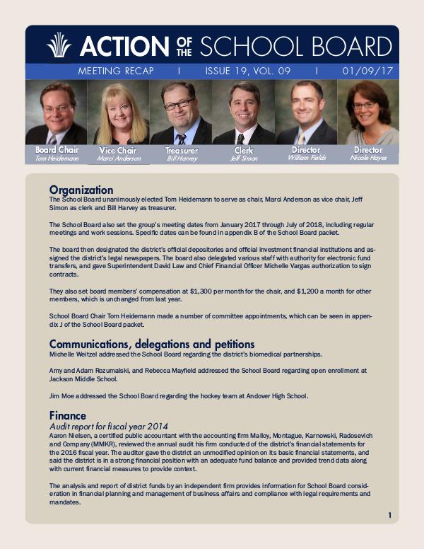 Action of the School Board 01/09/17