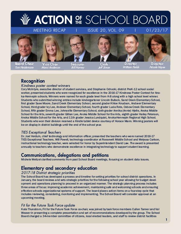 Action of the School Board 01/23/17