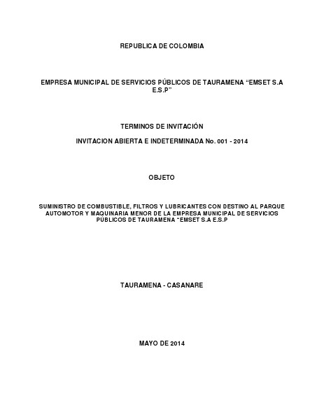 APERTURA DE UN PROCESO CONTRACTUAL TERMINOS DE INVITACIÓN