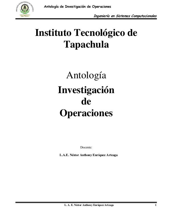 Investigación de Operaciones Antologia