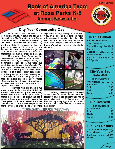 City Year Sacramento: Bank of America Team Newsletter FY14 Edition