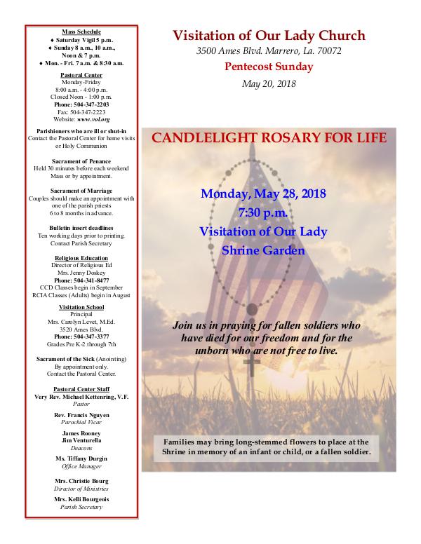 VOL Parish Weekly Bulletin May 20, 2018