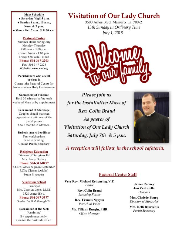 VOL Parish Weekly Bulletin July 1, 2018