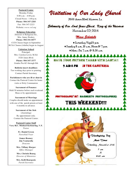 VOL Parish Weekly Bulletin November 23, 2014 Bulletin