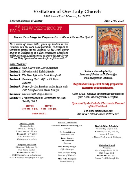 VOL Parish Weekly Bulletin May 17, 2015