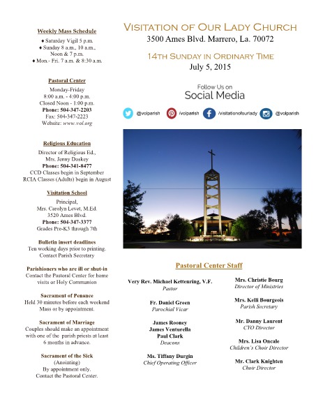 VOL Parish Weekly Bulletin July 5, 2015