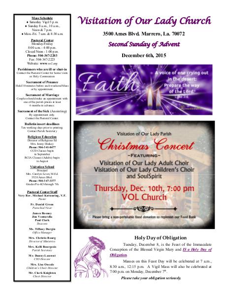 VOL Parish Weekly Bulletin December 6, 2015